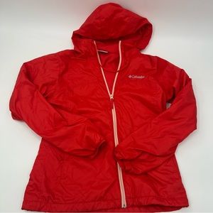 Columbia Women’s Fleece Lined Rain Jacket Red Orange Color